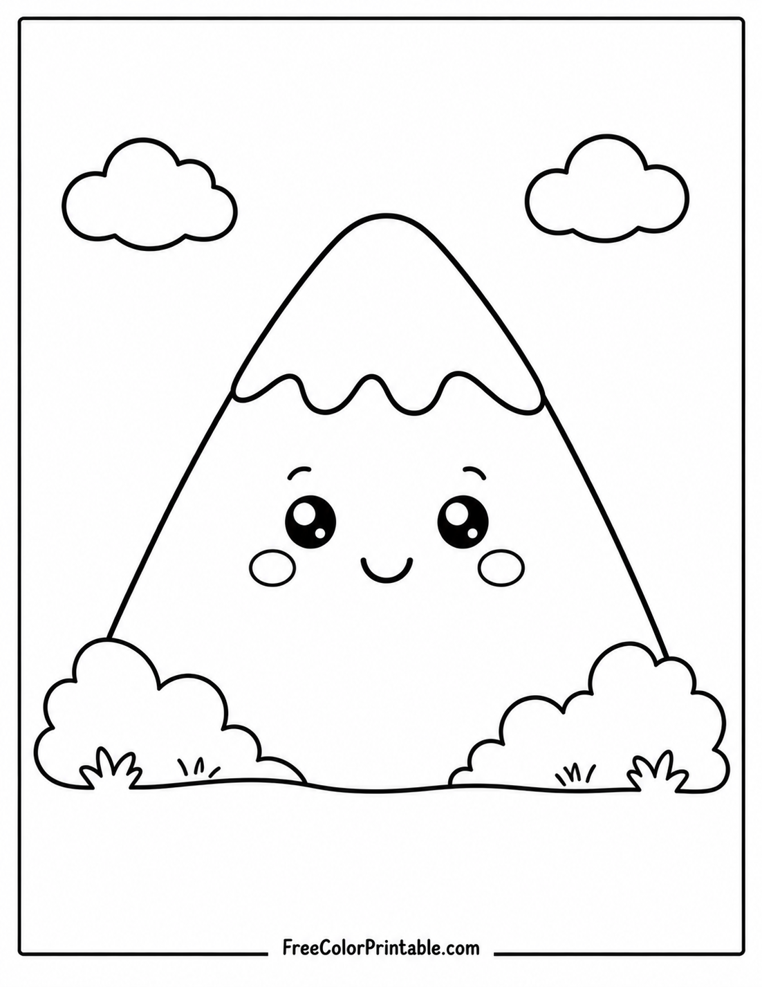 Kawaii mountain landscape for coloring Coloring Page — Free Printable — free printable coloring page